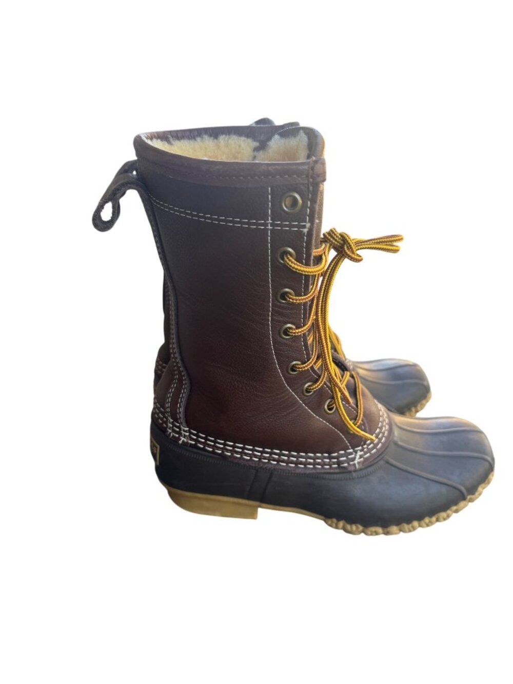 LL Bean Womens Size 8 Dark Brown Shearling Lined Leather Duck Boots Maine USA